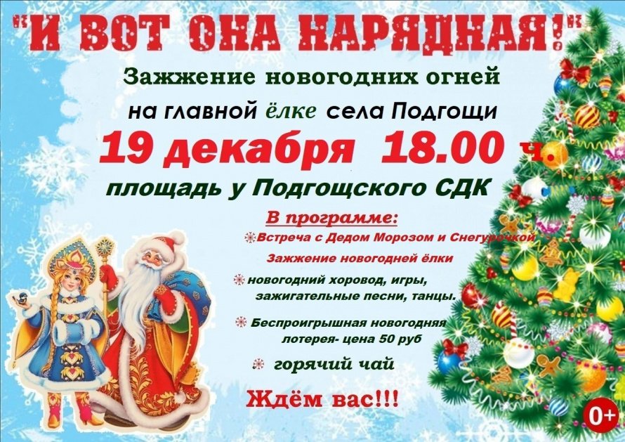 Приглашаем на торжественное зажжение новогодней елки в с.Подгощи